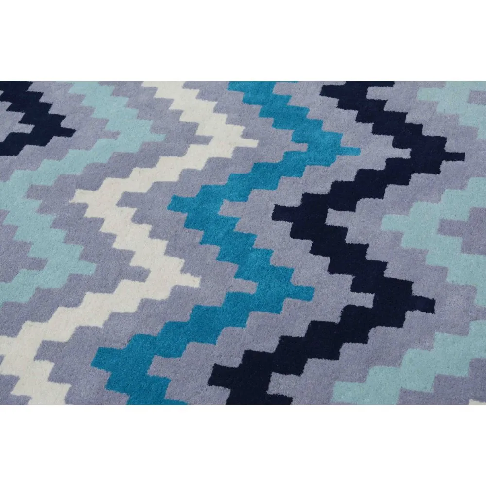 Geometric Patterned Shades Of Blue Designer Area Carpet 2*5ft