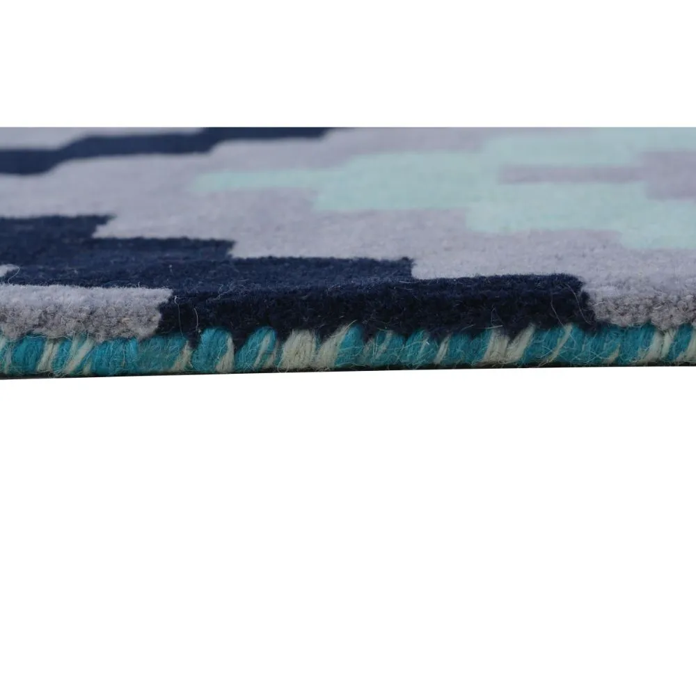 Geometric Patterned Shades Of Blue Designer Area Carpet 2*5ft