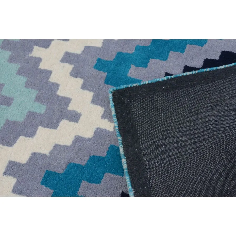 Geometric Patterned Shades Of Blue Designer Area Carpet 2*5ft