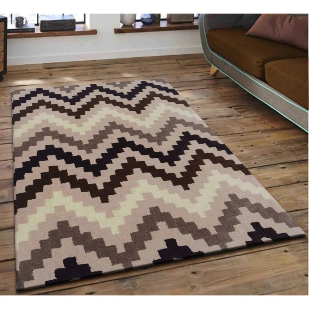 Geometric Patterned Shades Of Brown Designer Area Carpet 2*5ft