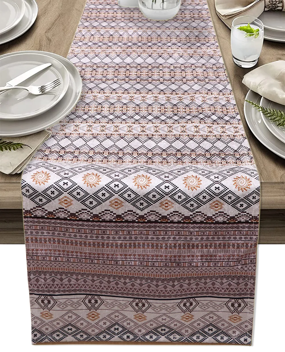 Geometric Patterned Soft Velvet Table Runner