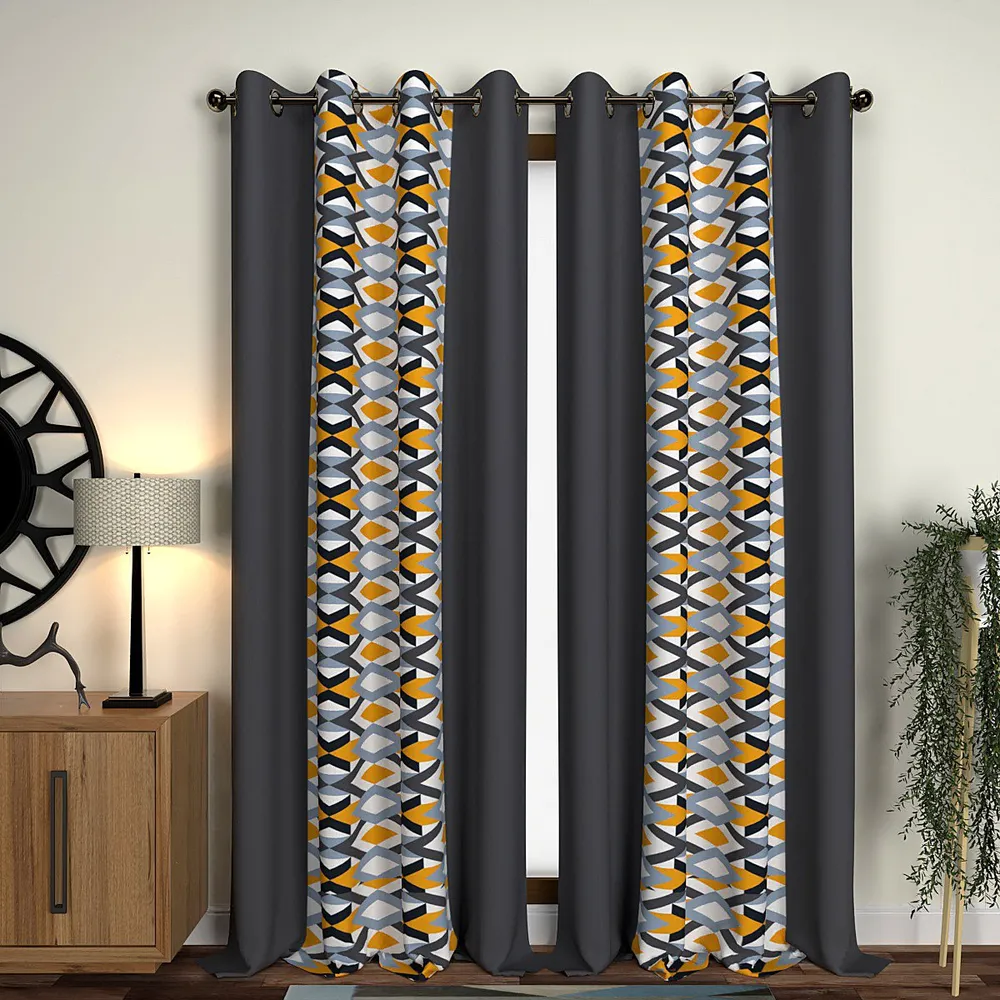 Geometric Print Designer Layered Door Curtain Medium Single Piece (7ft)