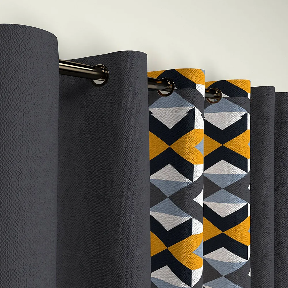 Geometric Print Designer Layered Door Curtain Medium Single Piece (7ft)