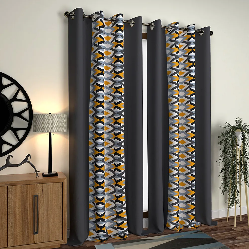 Geometric Print Designer Layered Door Curtain Medium Single Piece (7ft)