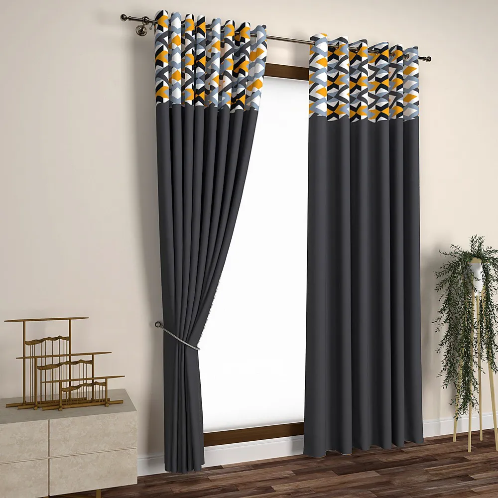 Geometric Print Semi-Designer Door Curtain Regular Single Piece (7ft)