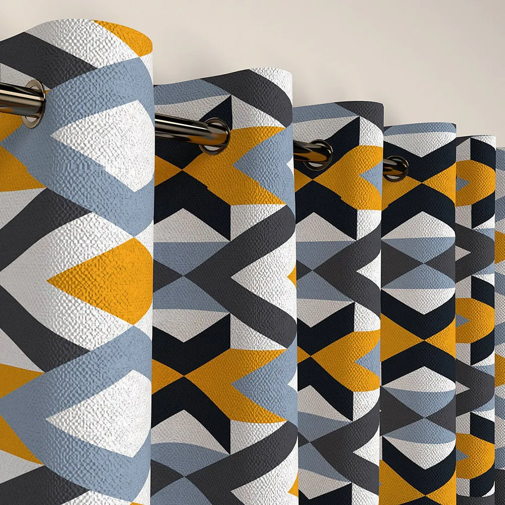 Geometric Print Semi-Designer Door Curtain Regular Single Piece (7ft)