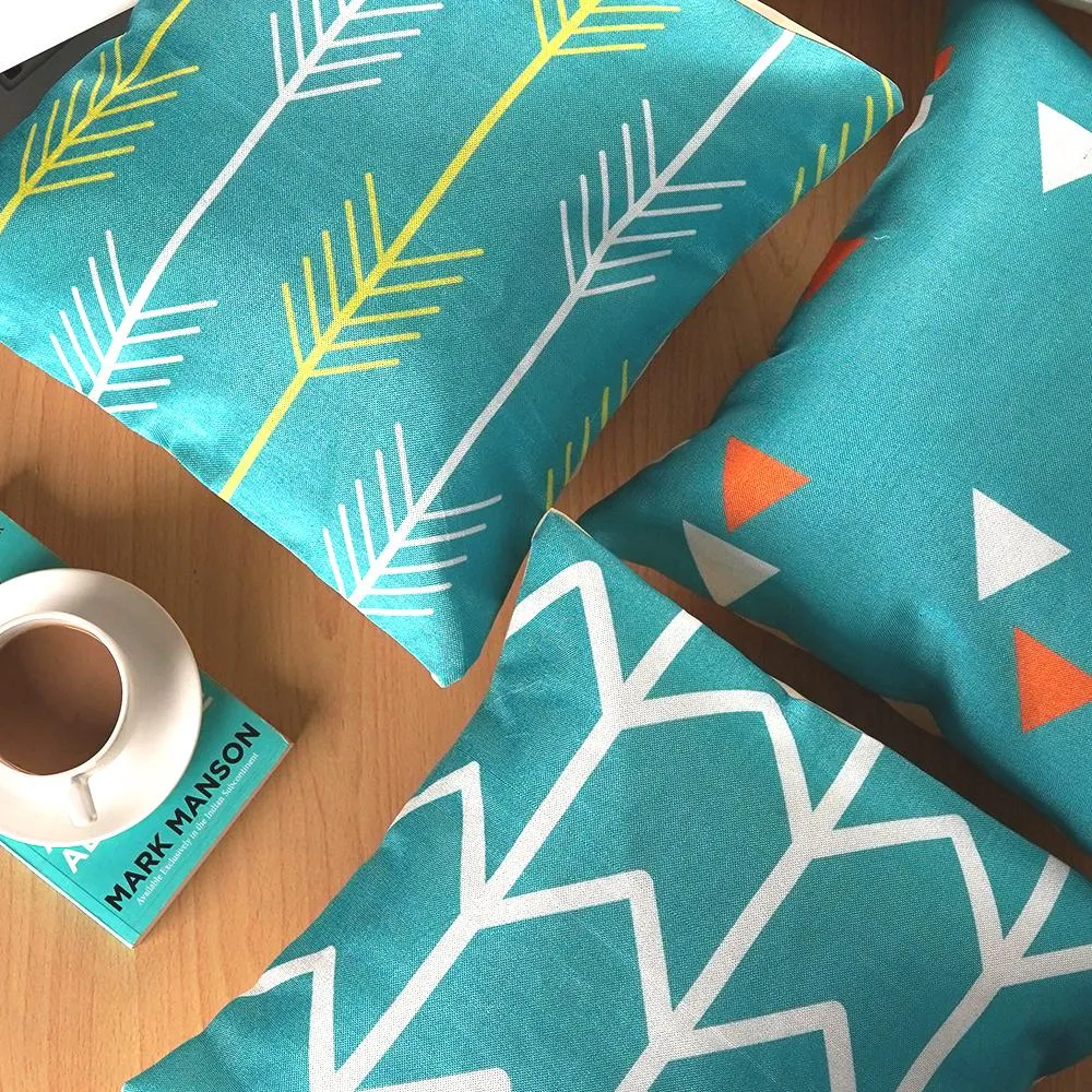 Geometric Printed Multi Color Polyester Cushion Covers 16x16in Set of 5