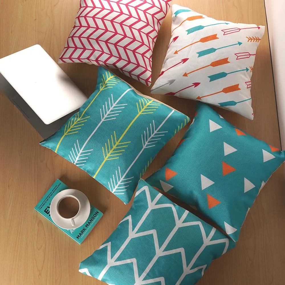 Geometric Printed Multi Color Polyester Cushion Covers 16x16in Set of 5