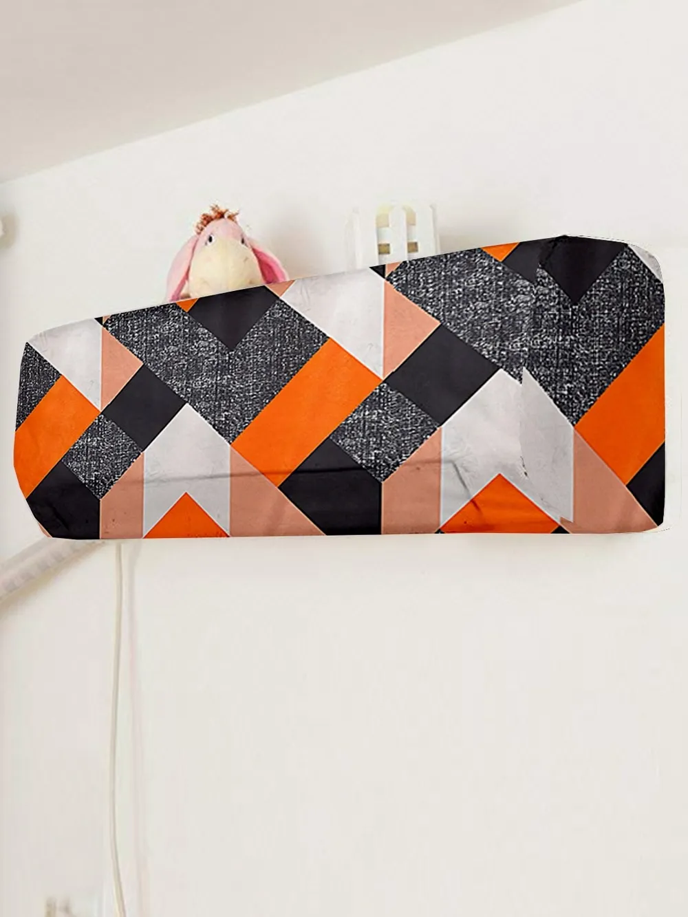 Geometric Printed Orange & Black Split Ac Cover 1 Ton