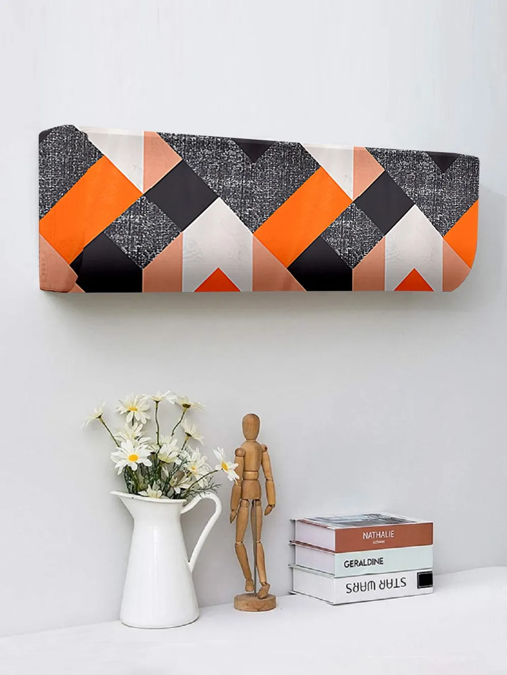 Geometric Printed Orange & Black Split Ac Cover 1 Ton