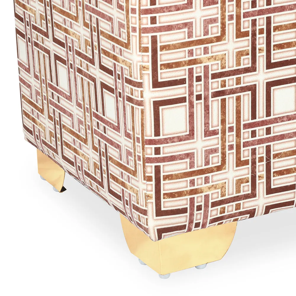 Geometric Printed Square Ottoman / Pouffe With Metal Legs