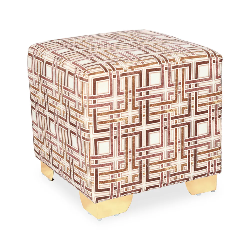 Geometric Printed Square Ottoman / Pouffe With Metal Legs