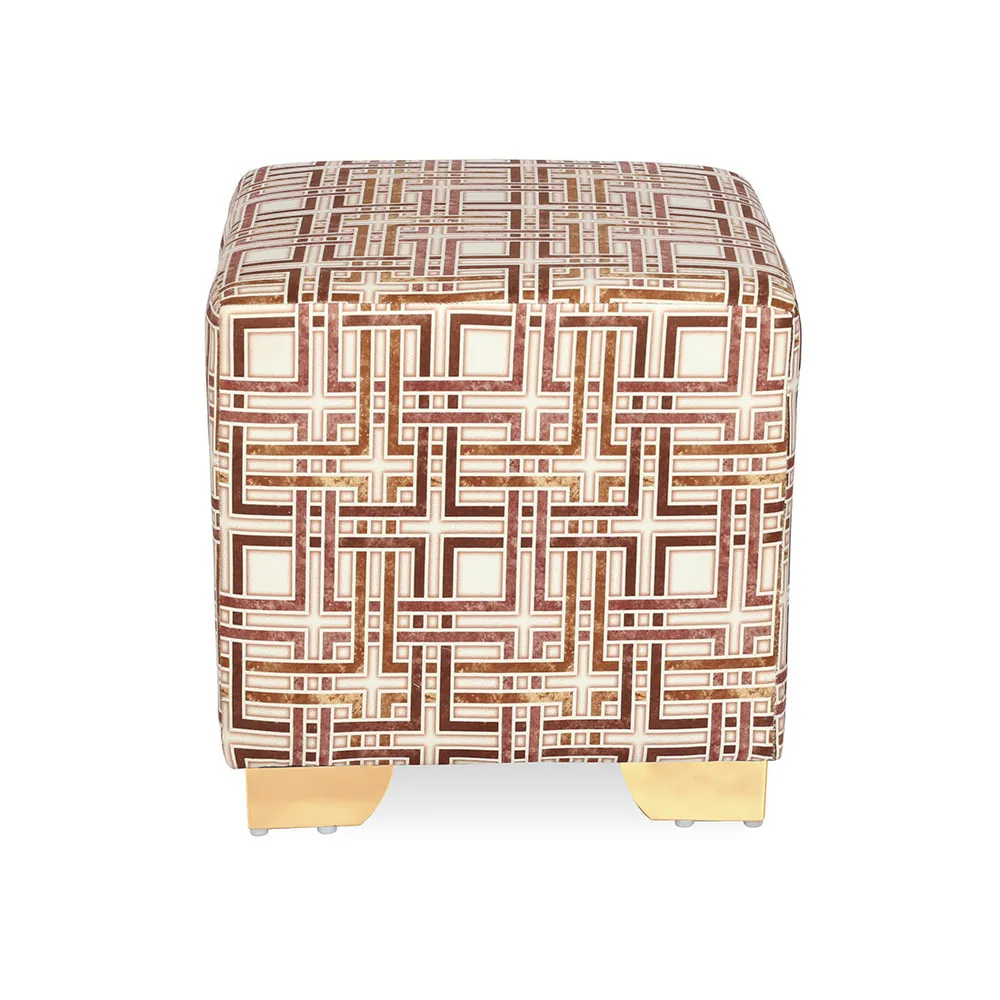 Geometric Printed Square Ottoman / Pouffe With Metal Legs