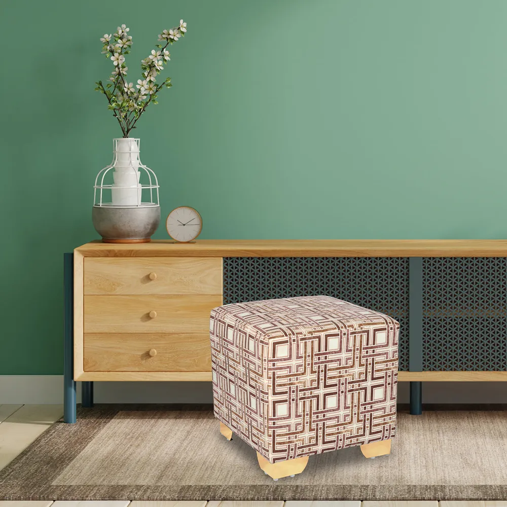 Geometric Printed Square Ottoman / Pouffe With Metal Legs
