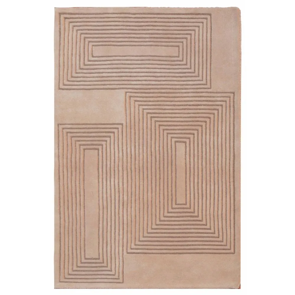 Geometric Rectangular Pattern Minimalist Beige Tufted Area Carpet 3X5ft