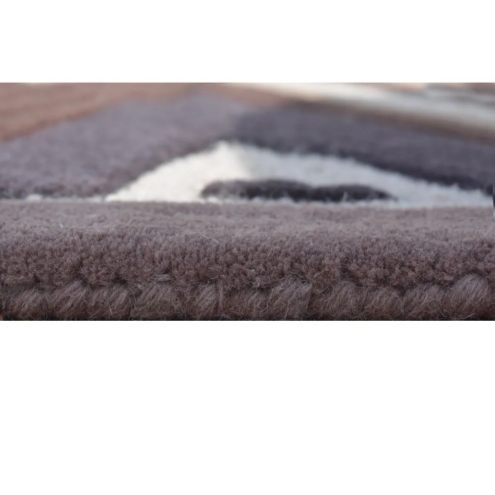 Geometric Traditional Motif Brown & Beige Tufted Area Carpet 5X5ft