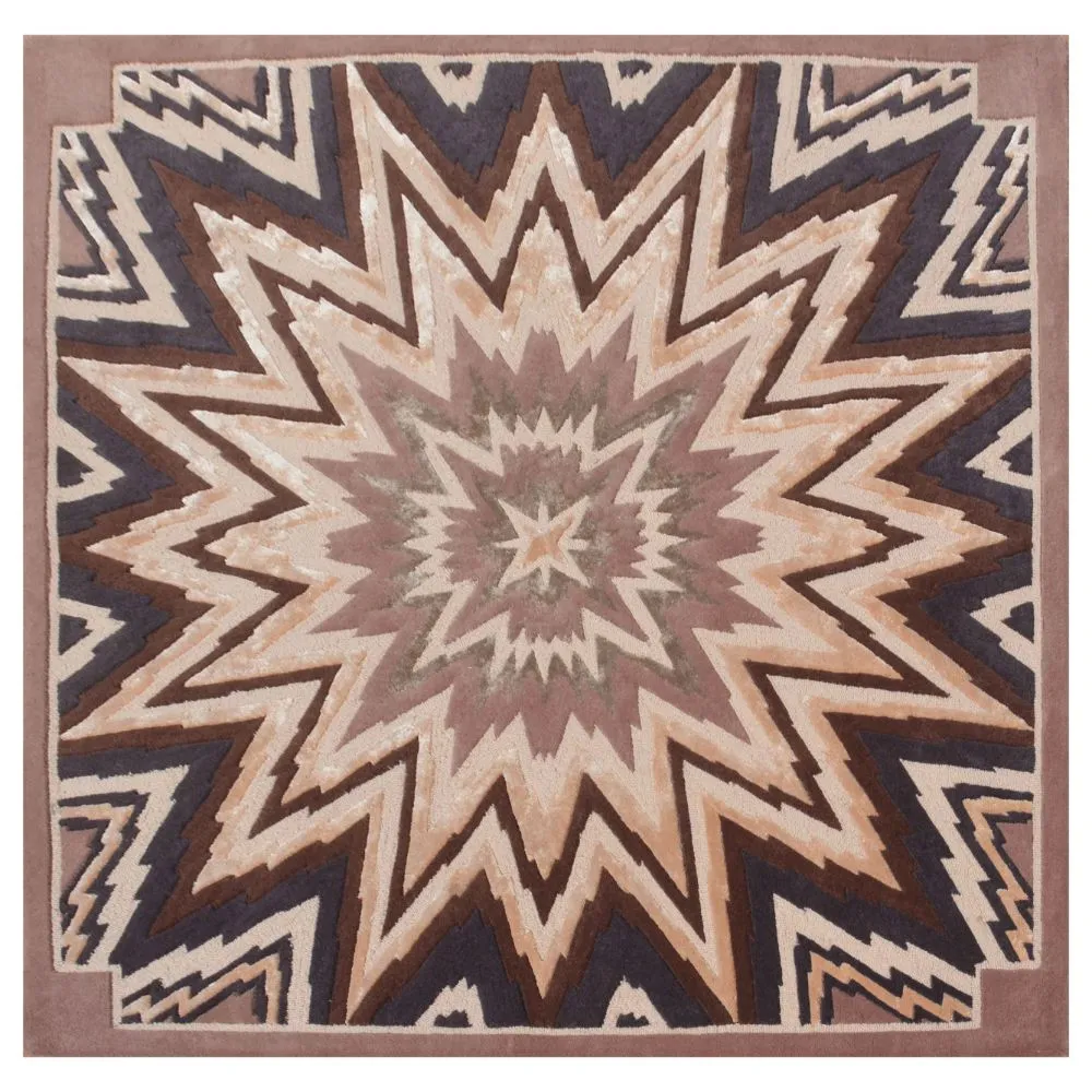 Geometric Traditional Motif Brown & Beige Tufted Area Carpet 5X5ft