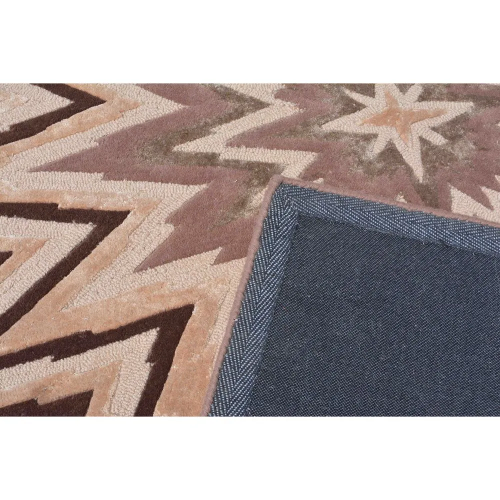 Geometric Traditional Motif Brown & Beige Tufted Area Carpet 5X5ft