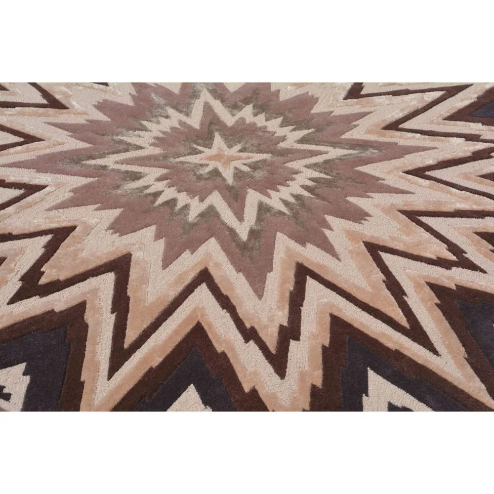 Geometric Traditional Motif Brown & Beige Tufted Area Carpet 5X5ft