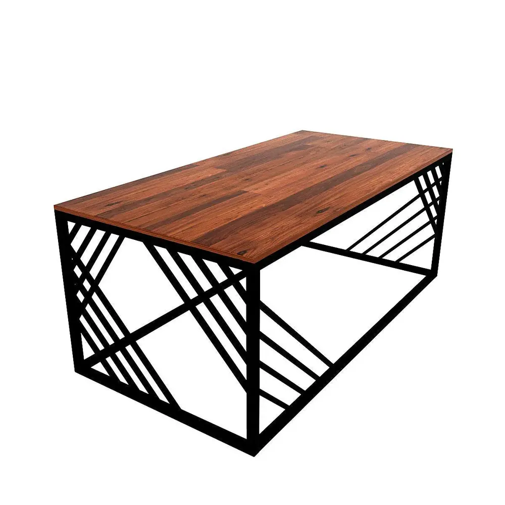 Geometrical Design Black Metal Centre Table With Premium Sheesham Wood Top