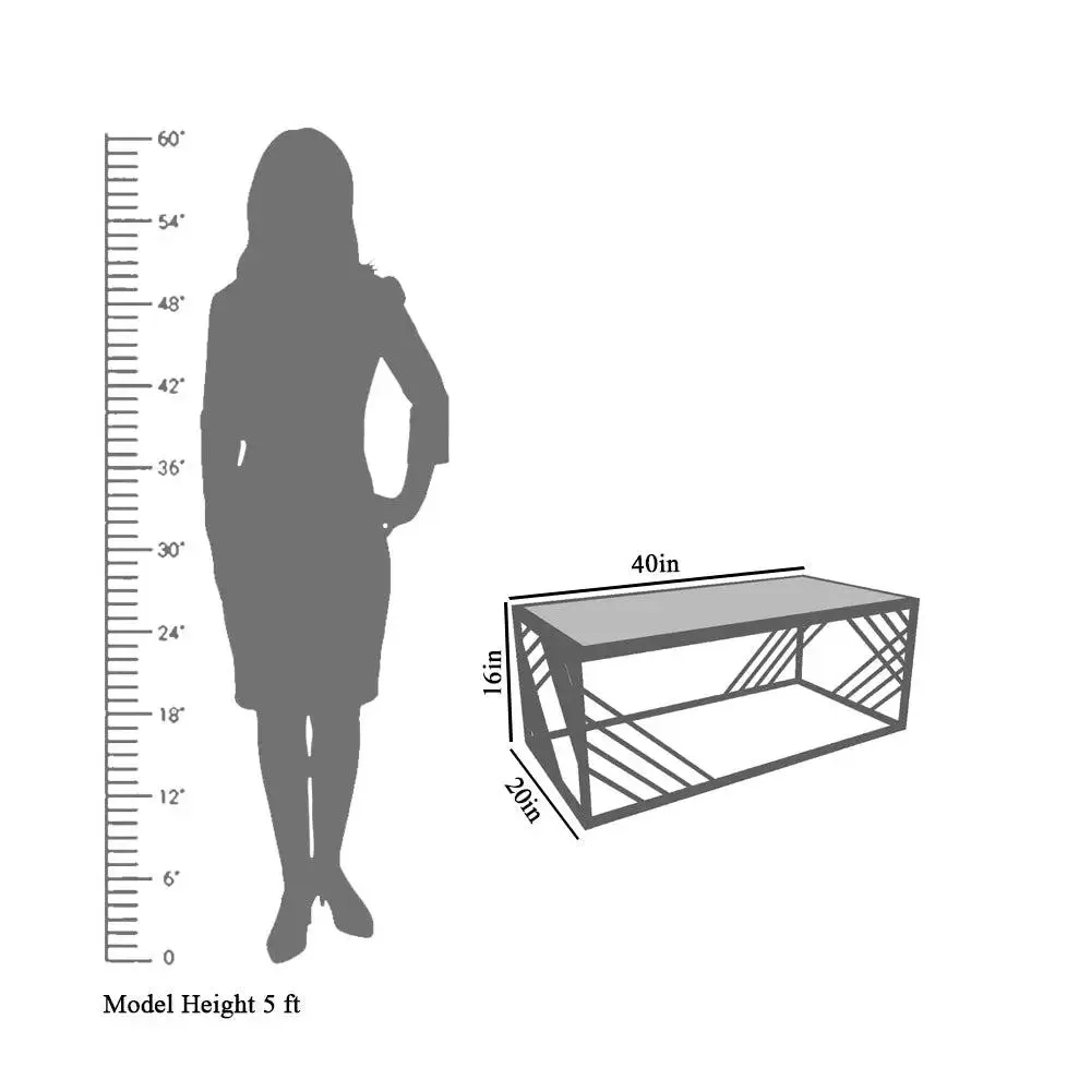 Geometrical Design Black Metal Centre Table With Premium Sheesham Wood Top