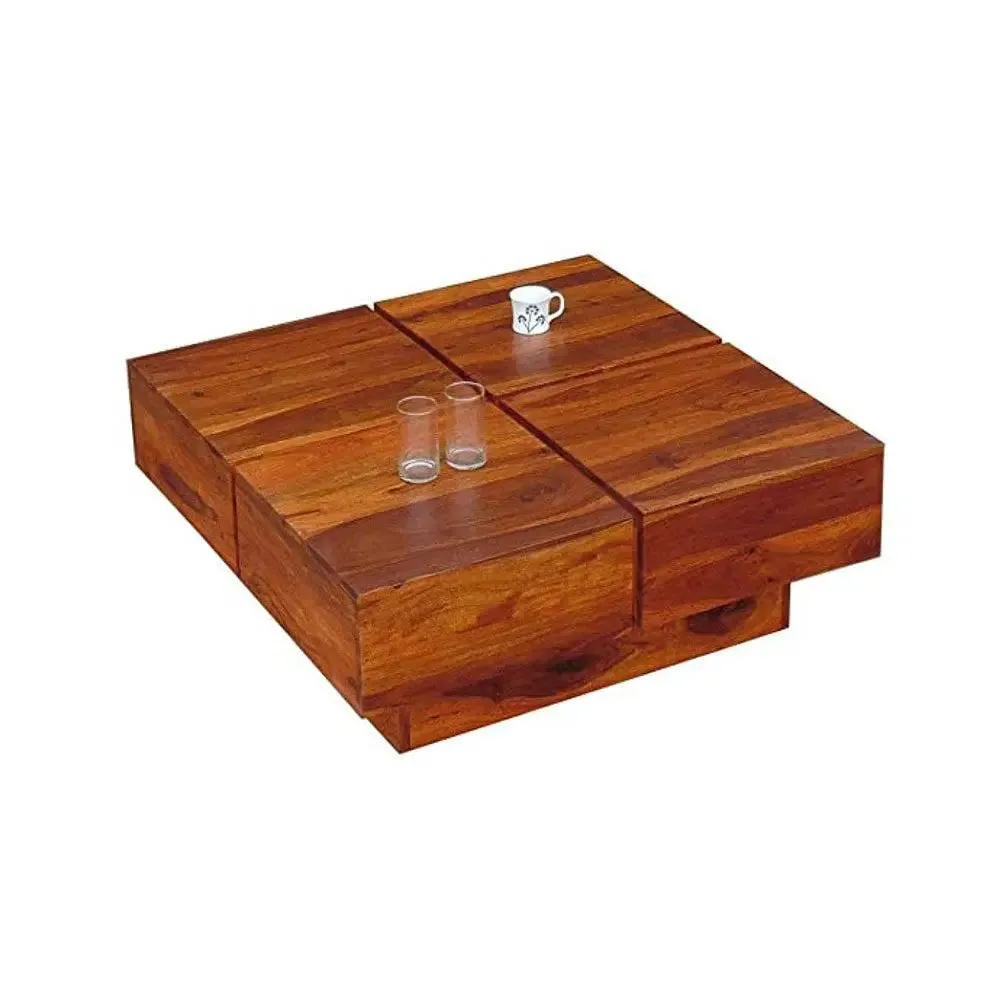 Geometrical Engineered Dice Themed Sheesham Wood Center Table