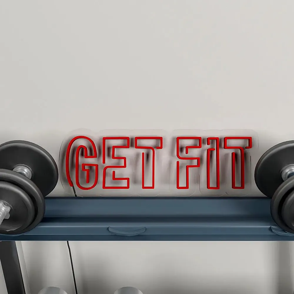 Get Fit' Dual Colored LED Neon Light for Gym Wall Decor Red