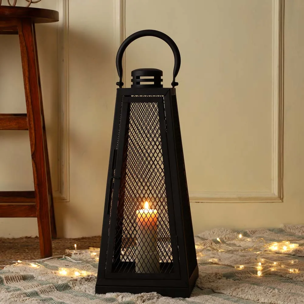 Gigantic Jet Black Candle Lantern