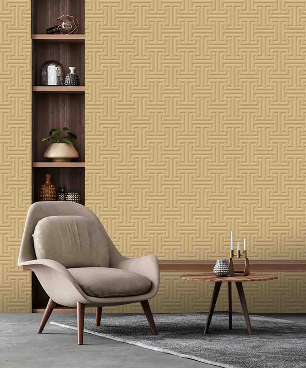 Giorgio Greek Pattern Textured Premium Wallpaper- The Art of Gravure Yellow