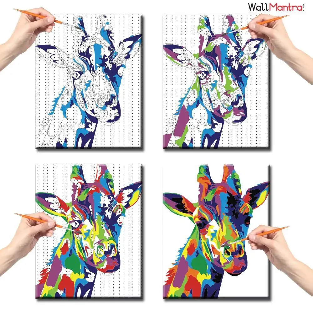 Giraffe Colourful DIY(Do-It-Yourself)/ Paint by numbers canvas painting kit