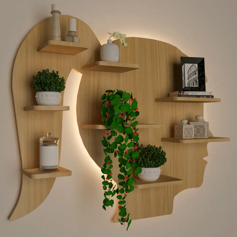 Girl Backlit Wood Wall Shelf / Book Shelf / Night Light, Light Oak Finish Regular ( 32 inches x 27 inches )