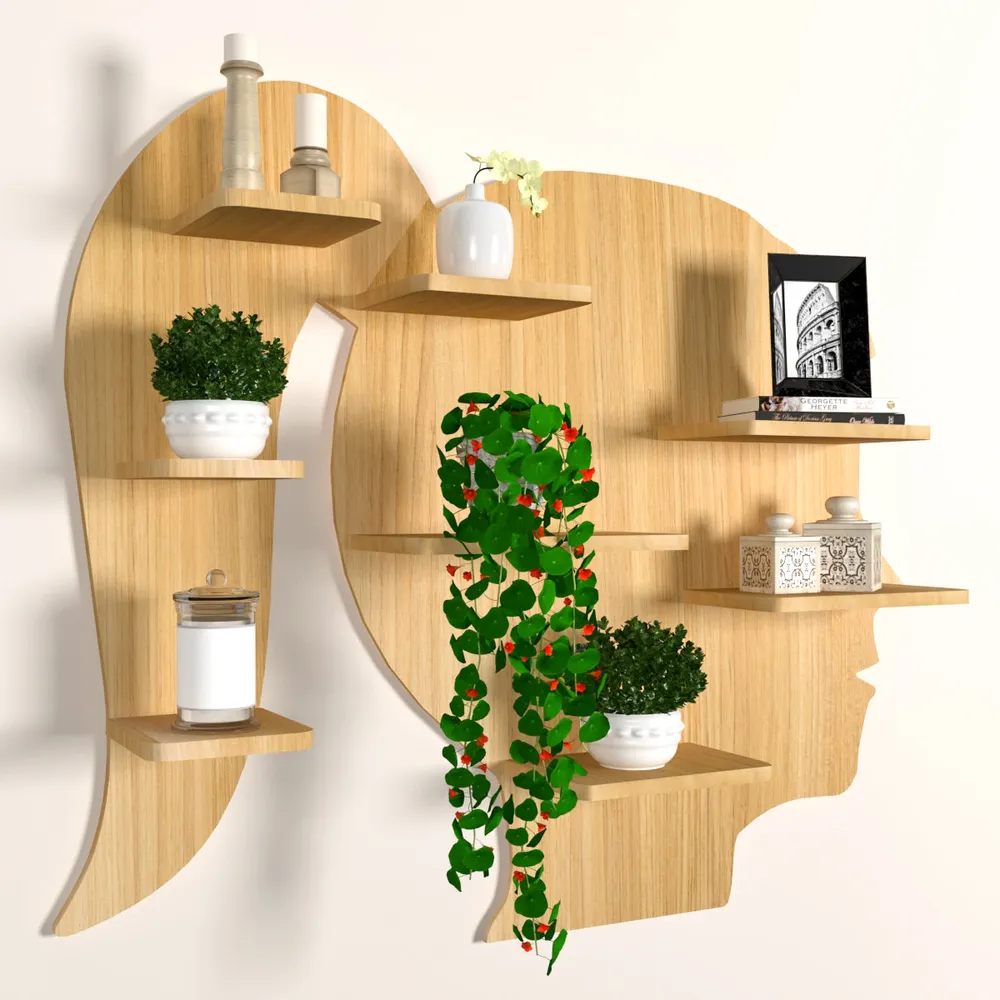 Girl Backlit Wood Wall Shelf / Book Shelf / Night Light, Light Oak Finish Regular ( 32 inches x 27 inches )