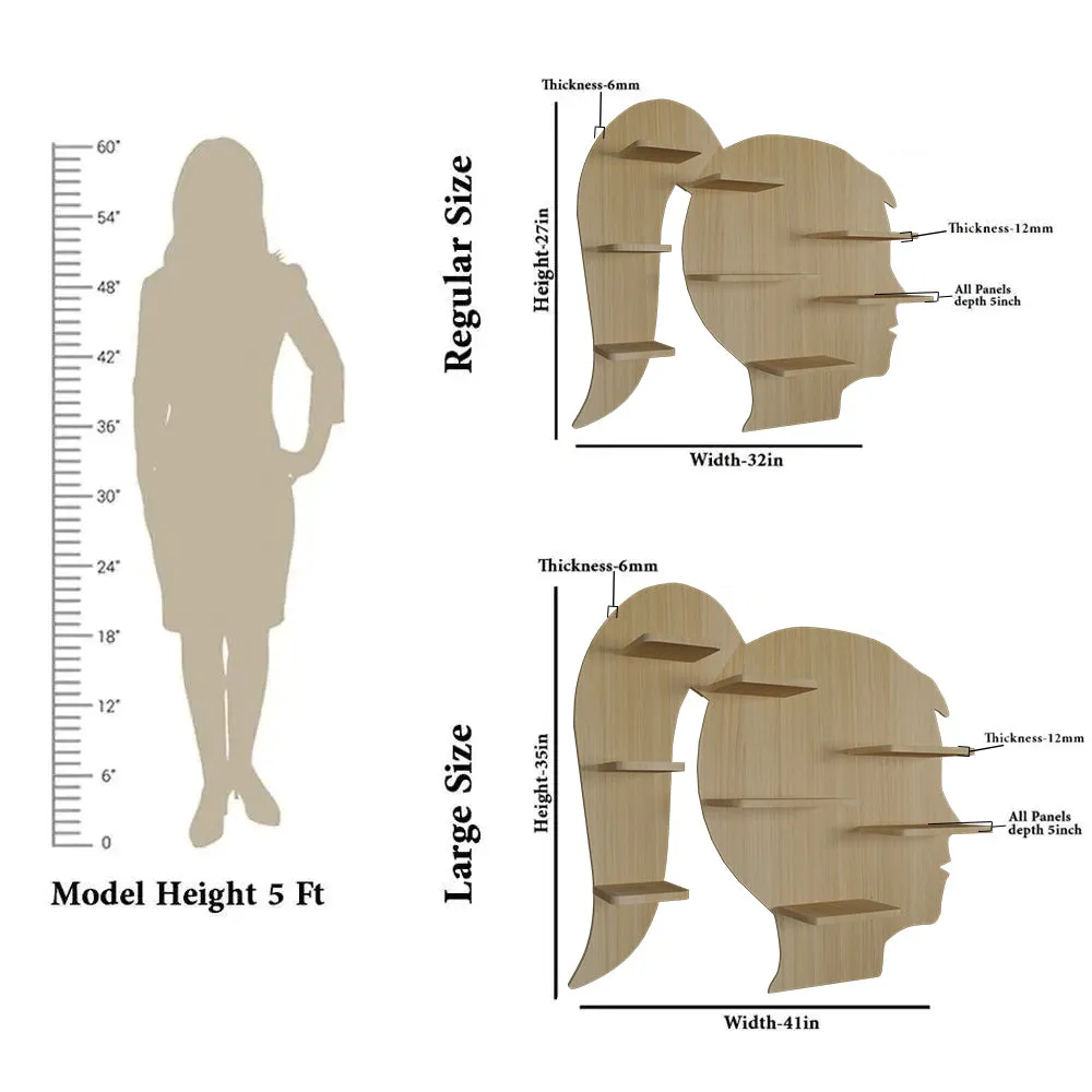 Girl Backlit Wood Wall Shelf / Book Shelf / Night Light, Light Oak Finish Regular ( 32 inches x 27 inches )