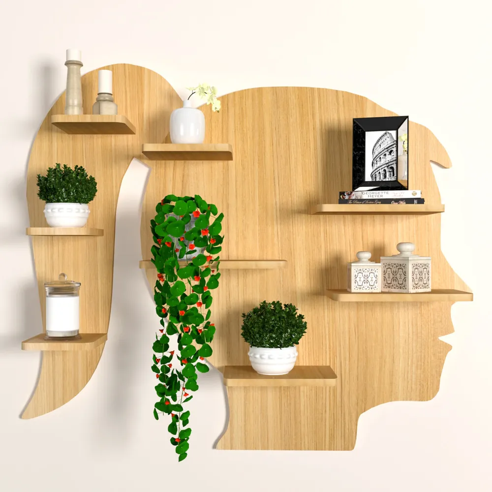 Girl Backlit Wood Wall Shelf / Book Shelf / Night Light, Light Oak Finish Regular ( 32 inches x 27 inches )