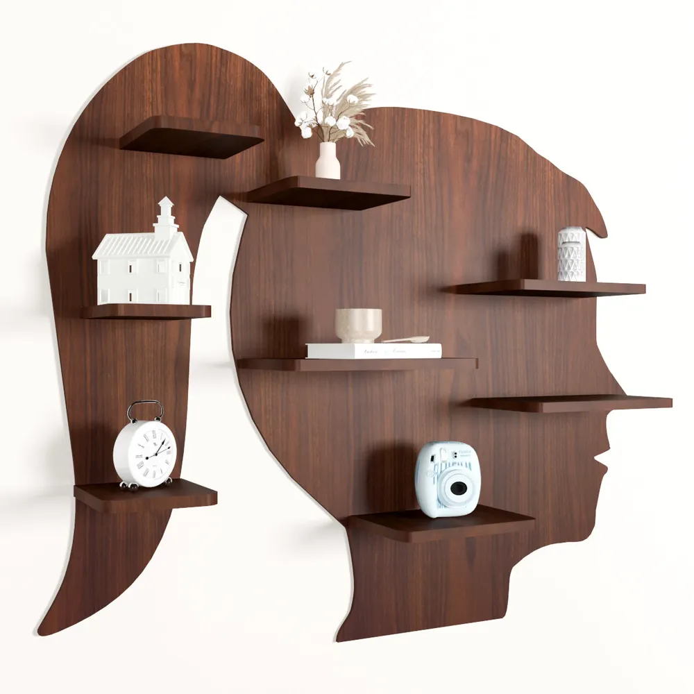 Girl Backlit Wood Wall Shelf / Book Shelf / Night Light, Walnut Finish Regular ( 32 inches x 27 inches )