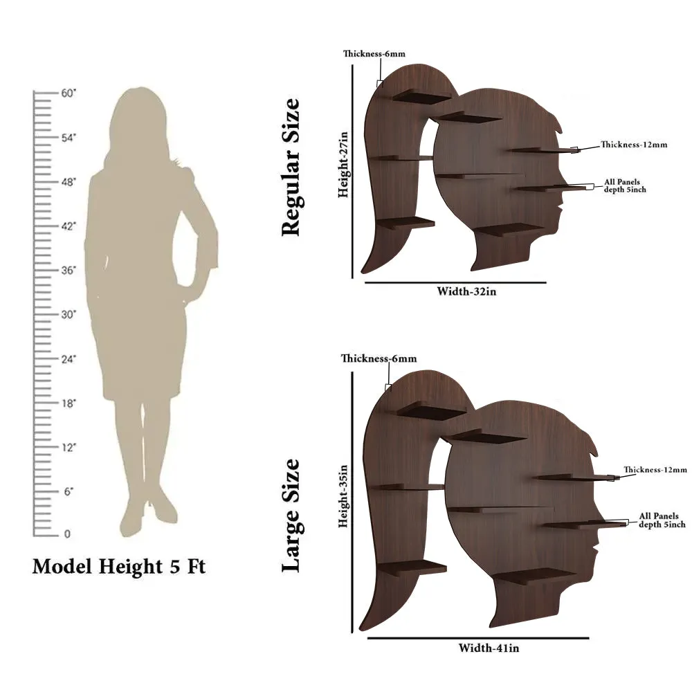 Girl Backlit Wood Wall Shelf / Book Shelf / Night Light, Walnut Finish Regular ( 32 inches x 27 inches )