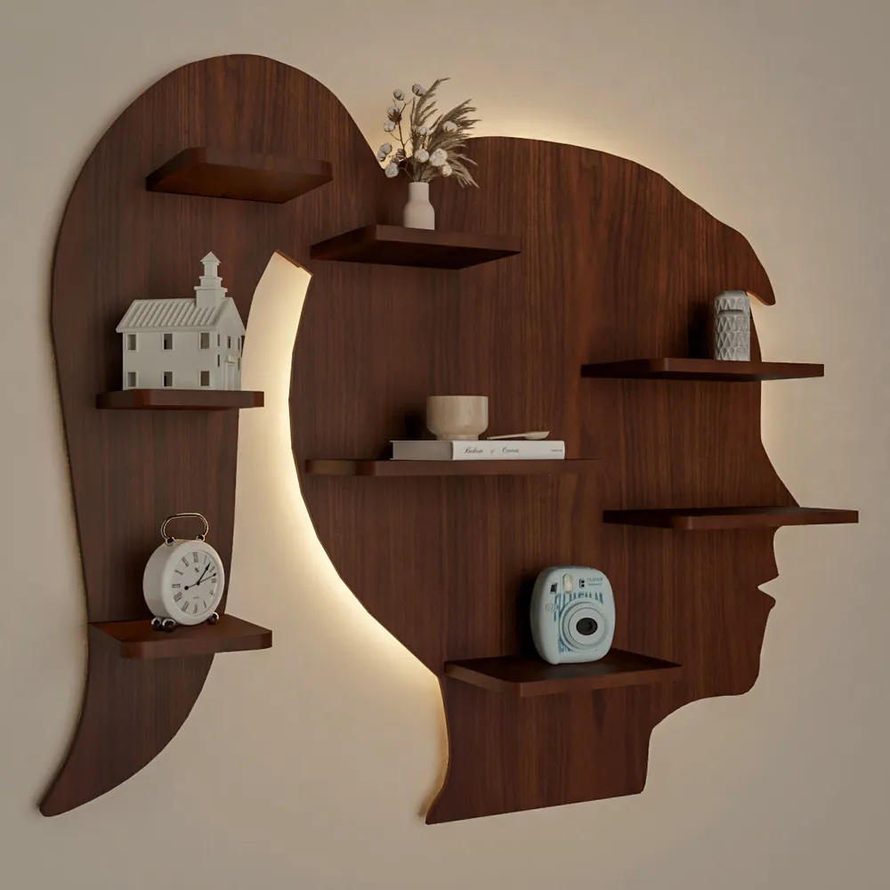 Girl Backlit Wood Wall Shelf / Book Shelf / Night Light, Walnut Finish Regular ( 32 inches x 27 inches )