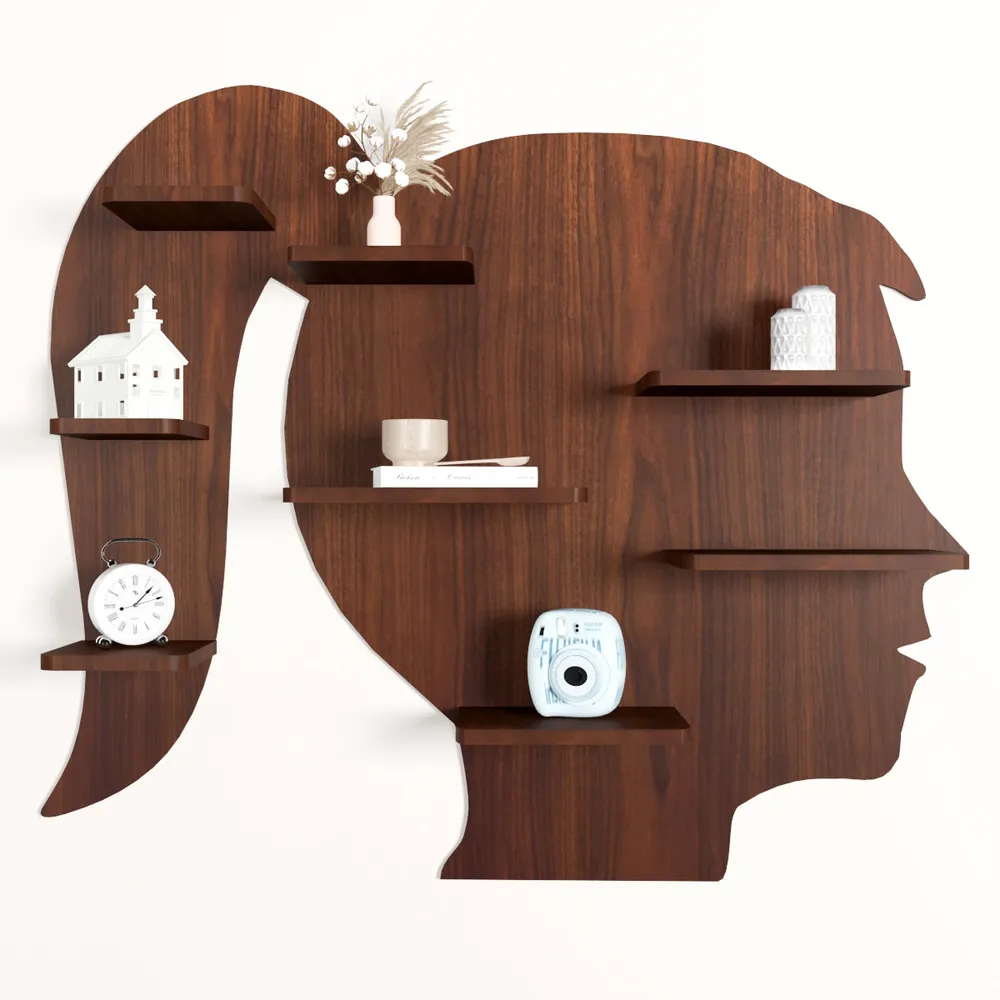 Girl Backlit Wood Wall Shelf / Book Shelf / Night Light, Walnut Finish Regular ( 32 inches x 27 inches )