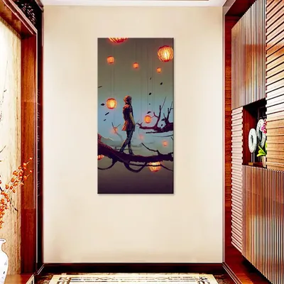 Girl on Branch With Paper Lantern Canvas Printed Wall Painting