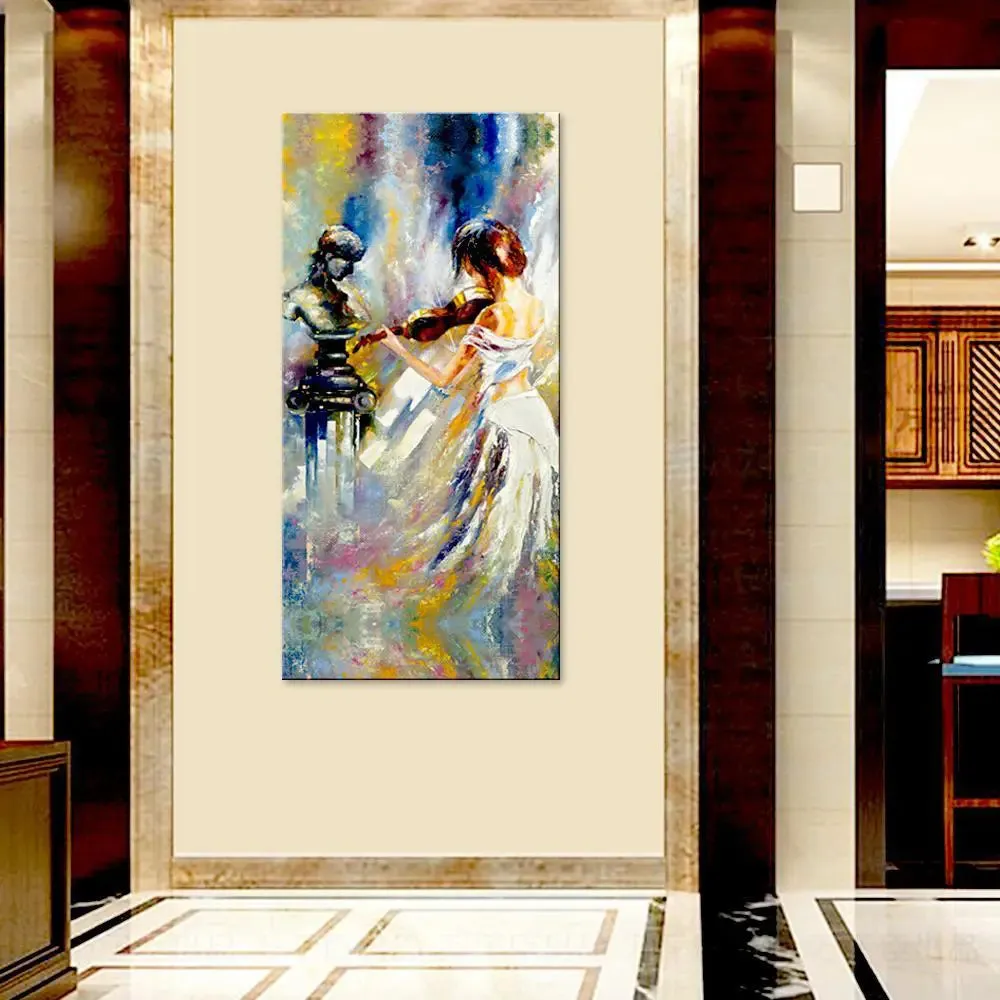 Girl Playing Violin Designer Canvas Printed Painting With Wood Frame