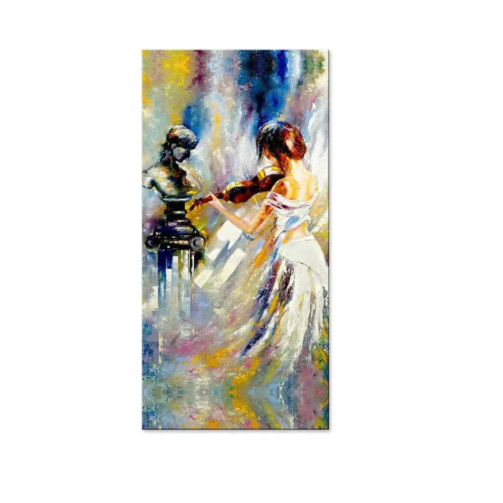 Girl Playing Violin Designer Canvas Printed Painting With Wood Frame