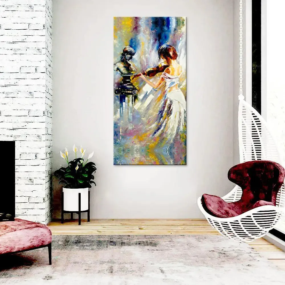 Girl Playing Violin Designer Canvas Printed Painting With Wood Frame
