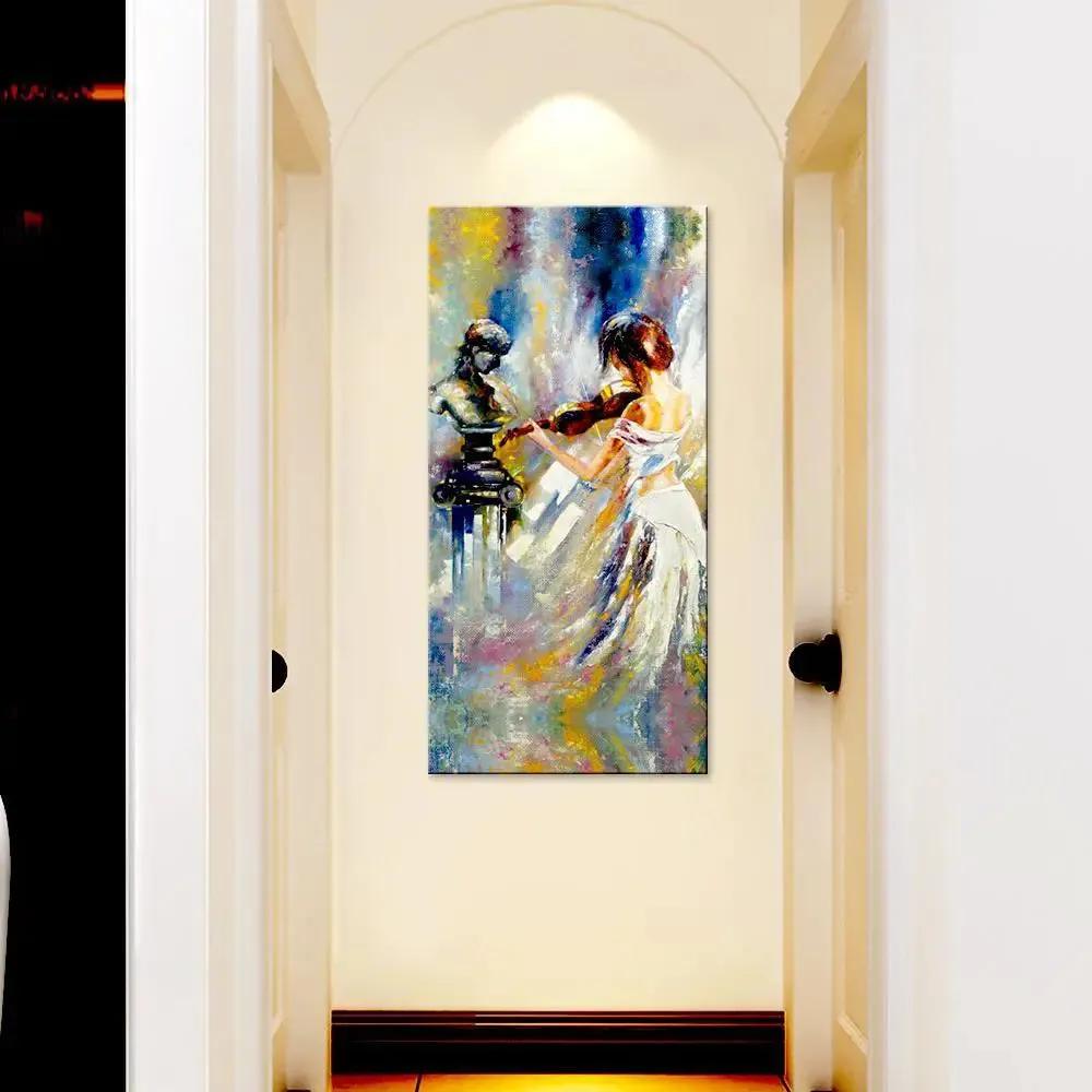 Girl Playing Violin Designer Canvas Printed Painting With Wood Frame