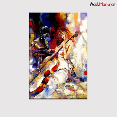 Girl Playing Violin Music Modern Painting /  Modern Design Canvas Printed Painting Stretched on Wood Bars 61 x 41cm