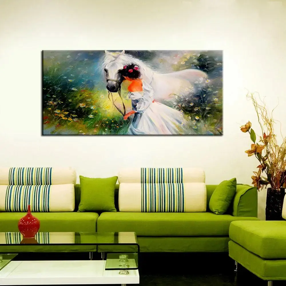 Girl with a Horse Canvas  Big Panoramic Wall Hanging With Wood Frame