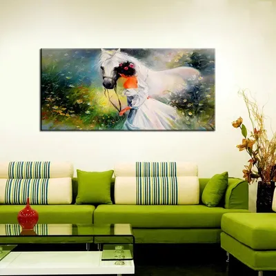 Girl with a Horse Canvas  Big Panoramic Wall Hanging