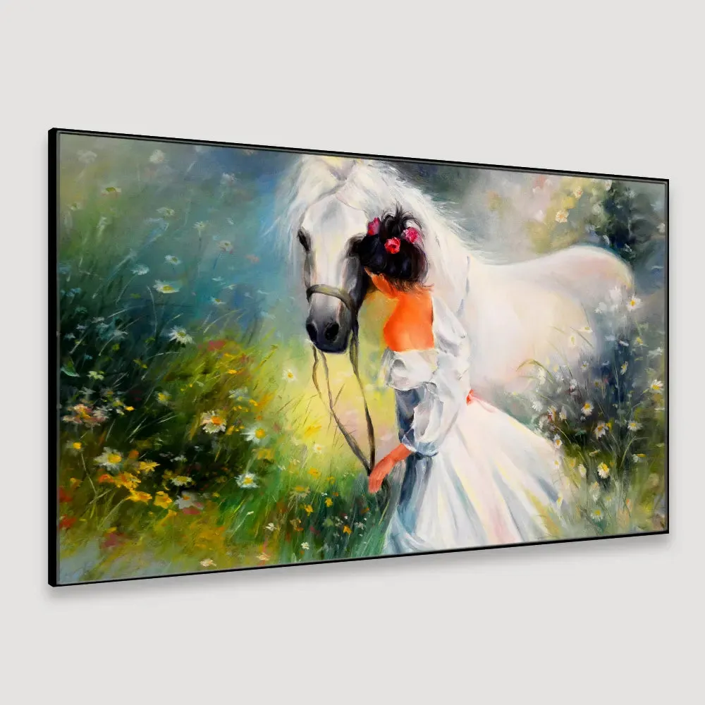 Girl with a Horse Canvas  Big Panoramic Wall Hanging With Wood Frame