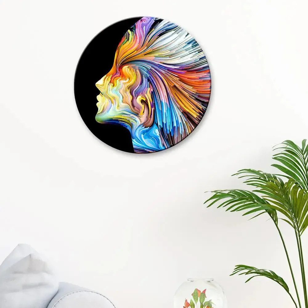 Girl With Abstract Art Round Shape Canvas wall Painting