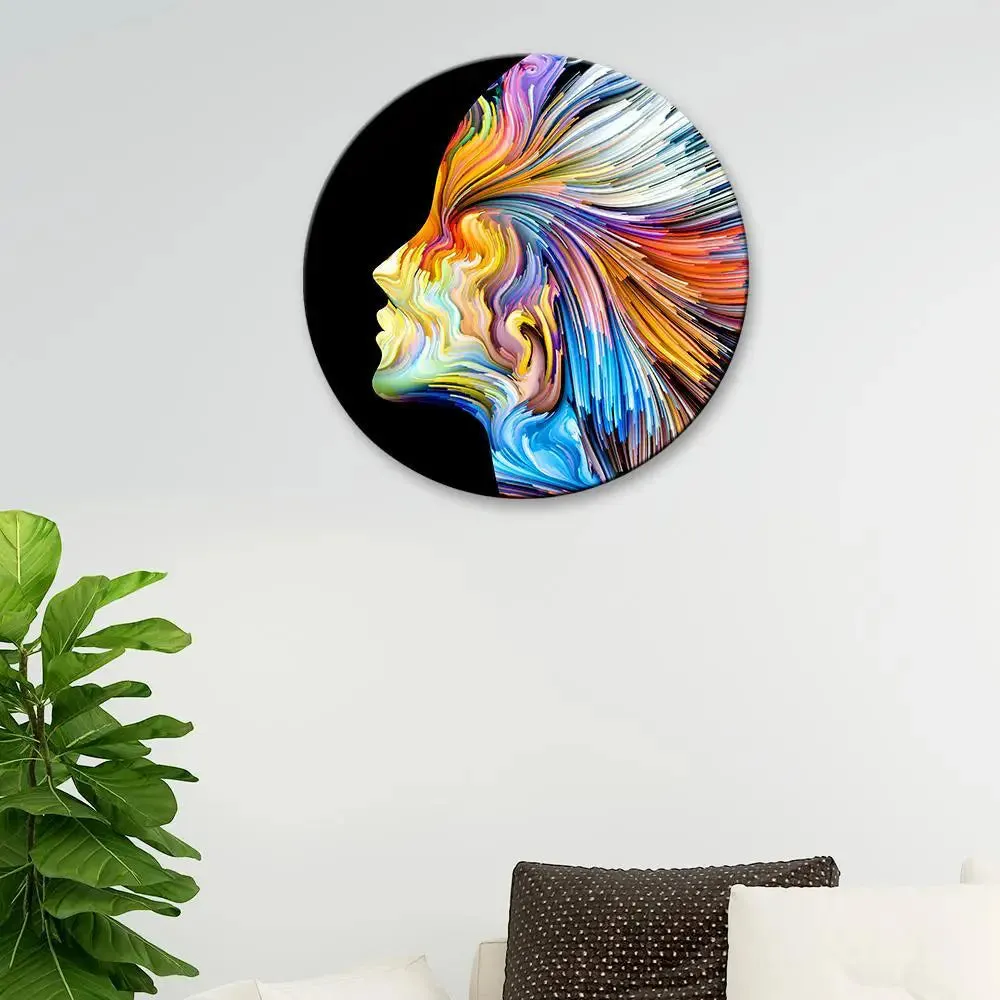 Girl With Abstract Art Round Shape Canvas wall Painting