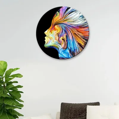 Girl With Abstract Art Round Shape Canvas wall Painting